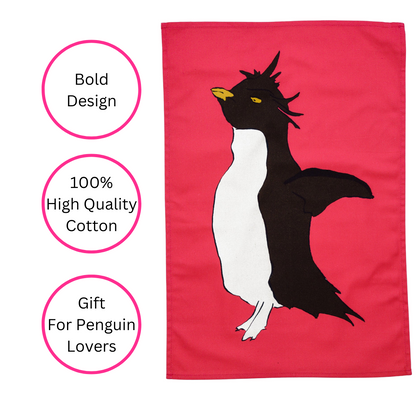 100% Cotton Pink Penguin Tea Towel - Side View - Quirky Detail
