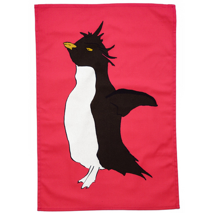 100% Cotton Pink Penguin Tea Towel - Front View - A Joyful Addition To Any Kitchen