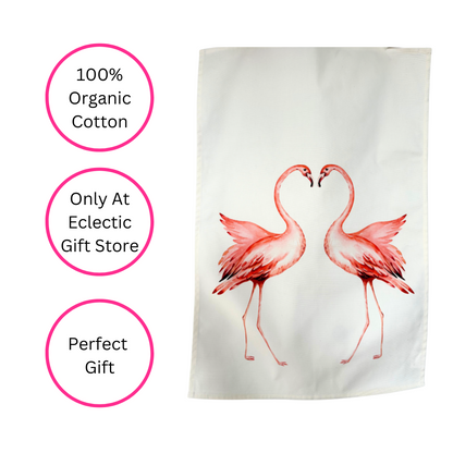 Pink Flamingo Tea Towel - 100% Organic Cotton, Exclusive Design, A Joyful Addition To Any Kitchen - Quirky Detail
