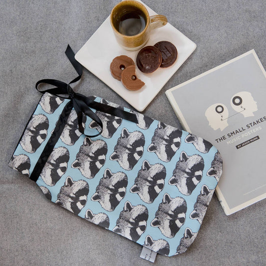 Blue Racoon Hot Water Bottle & Cover - Front View - A Joyful Addition To Any Kitchen