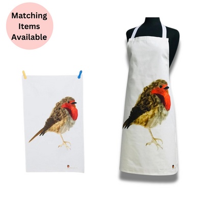 100% Cotton Robin Redbreast Apron - Detail Shot - Colourful Close-up