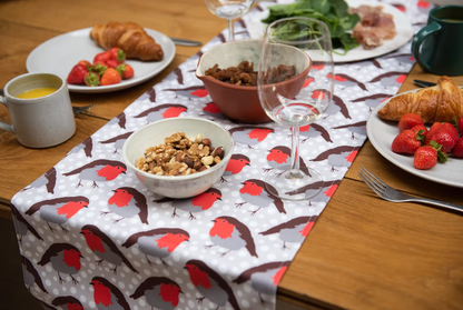 Robin Redbreast Table Runner - Front View - A Joyful Addition To Any Kitchen