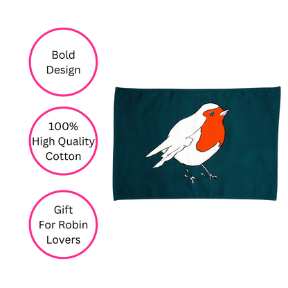 100% Cotton Blue Robin Tea Towel - Made In The Uk - Quirky Detail