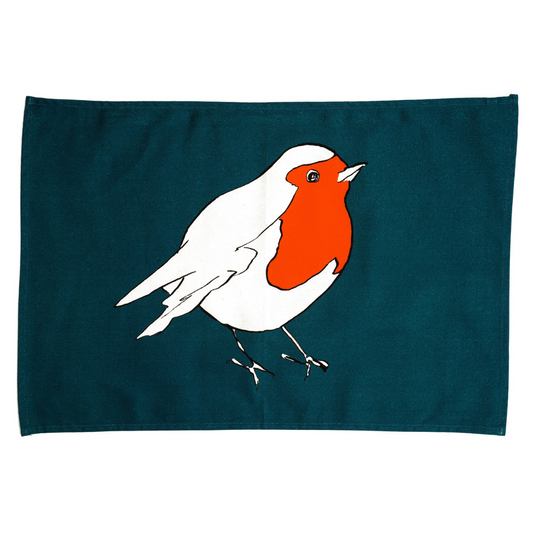 100% Cotton Blue Robin Tea Towel on white background