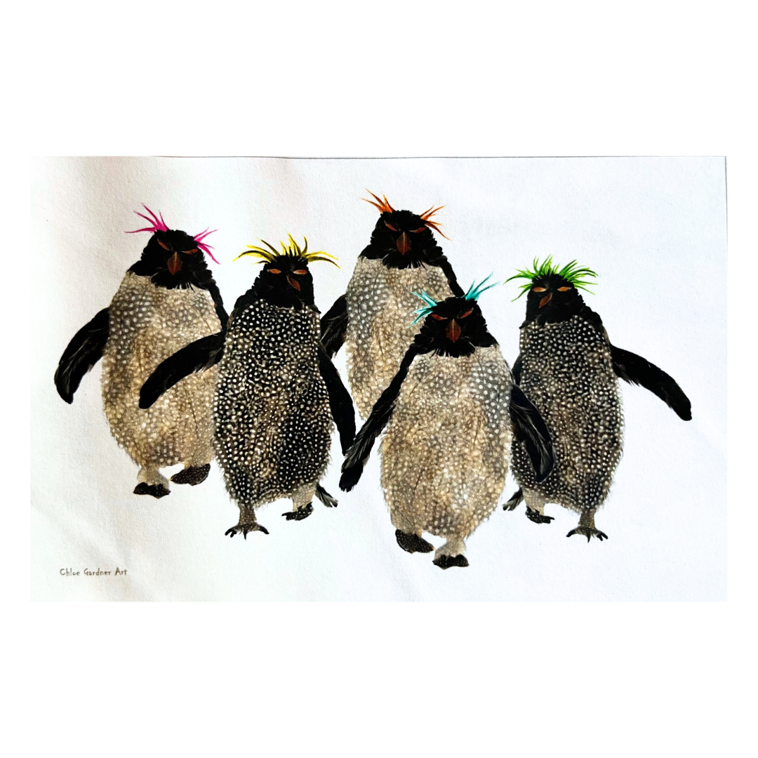 Rockhopper Penguin Tea Towel on white background.