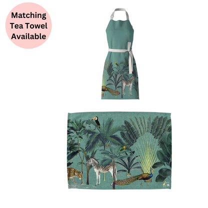 Menagerie Jungle Green Apron - Matching Items Available - Colourful Close-up