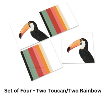 Toucan Rainbow Coasters, Ceramic, Set Of 4 - Detailed View - Gift Idea