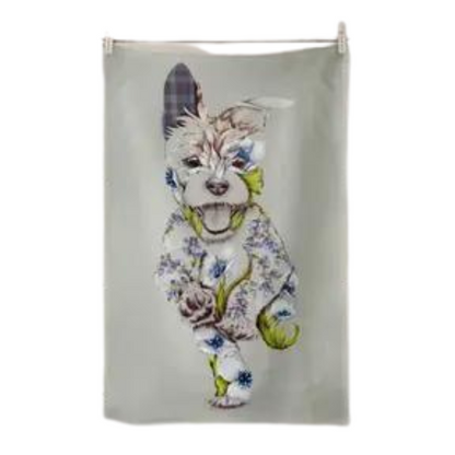 100% Cotton Sage Green Dog Tea Towel - Front View - Dog Lover Gift