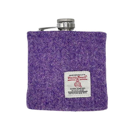 Purple Harris Tweed Hip Flask - Front View - Perfect Gift
