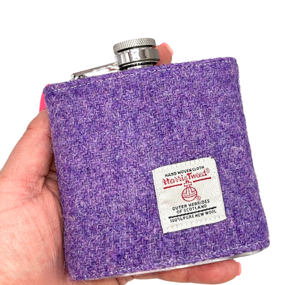 Purple Harris Tweed Hip Flask - Detail Shot - Colourful Close-up