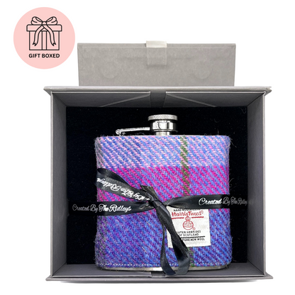 Purple Tartan Harris Tweed Hip Flask - Back View - Gift Idea