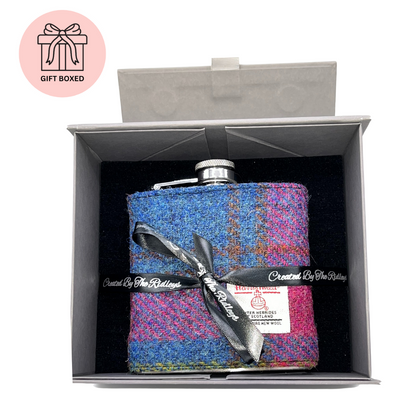 Pink And Blue Harris Tweed Hip Flask - Gift Boxed - Gift Idea