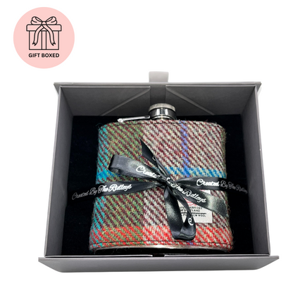 Orange And Green Harris Tweed Hip Flask - Gift Boxed - Gift Idea