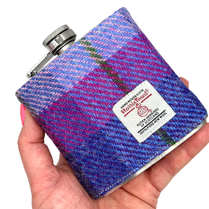 Purple Tartan Harris Tweed Hip Flask - Detail Shot - Colourful Close-up