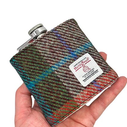 Orange And Green Harris Tweed Hip Flask - Detail Shot - Colourful Close-up