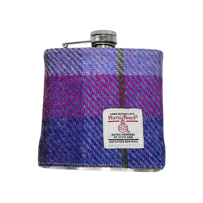 Purple Tartan Harris Tweed Hip Flask - Front View - A Joyful Addition To Any Kitchen