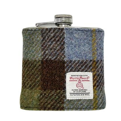 Macleod Tartan Harris Tweed Hip Flask - Front View - Ideal Gift