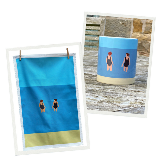 Wild Friends Tea Towel & Mug Gift Set.  Ideal gift for outdoor swimmers.