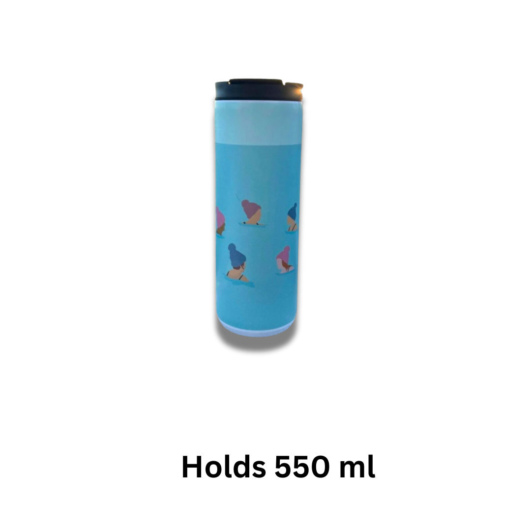 Wild Swimming Thermal Cup on white background with black text which reads "Holds 550 ml".