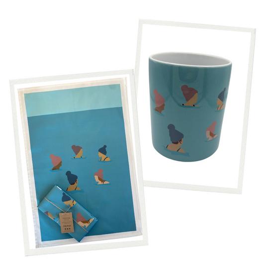 Wild Ones Wild Swimming Group Tea Towel & Mug Gift Set. Perfect Gift for outdoor swimmers.