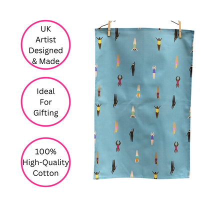 Wild Swimming Tea Towel - Uk Made, 100% Cotton - Quirky Detail