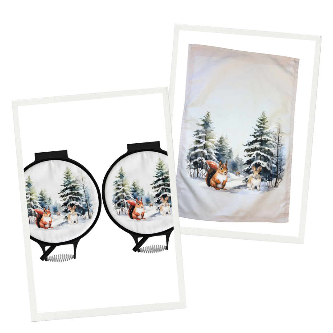 Winter Woodland Animals Chef's Pads & Winter Woodland Animals Tea Towel