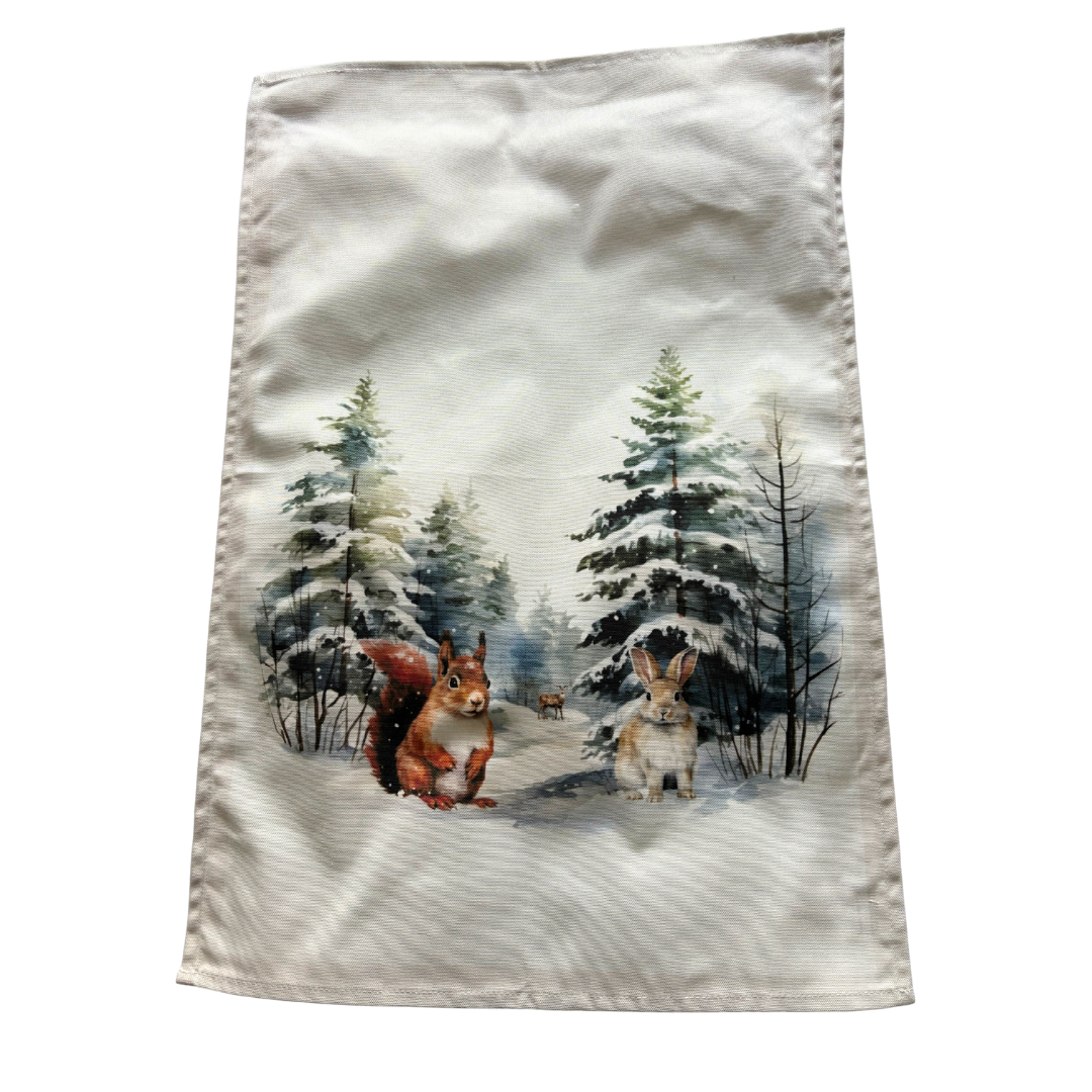 Winter Woodland Animals Tea Towel