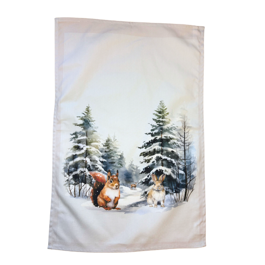 Winter Woodland Animals Tea Towel On White Background - Gorgeous Gift For Animal Lovers
