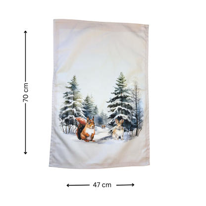 Winter Woodland Animals Tea Towel - Measuring 70 cm x 47 cm - Quirky Homeware Gift