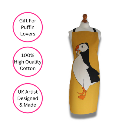 Yellow Puffin Apron - Side View - Quirky Detail