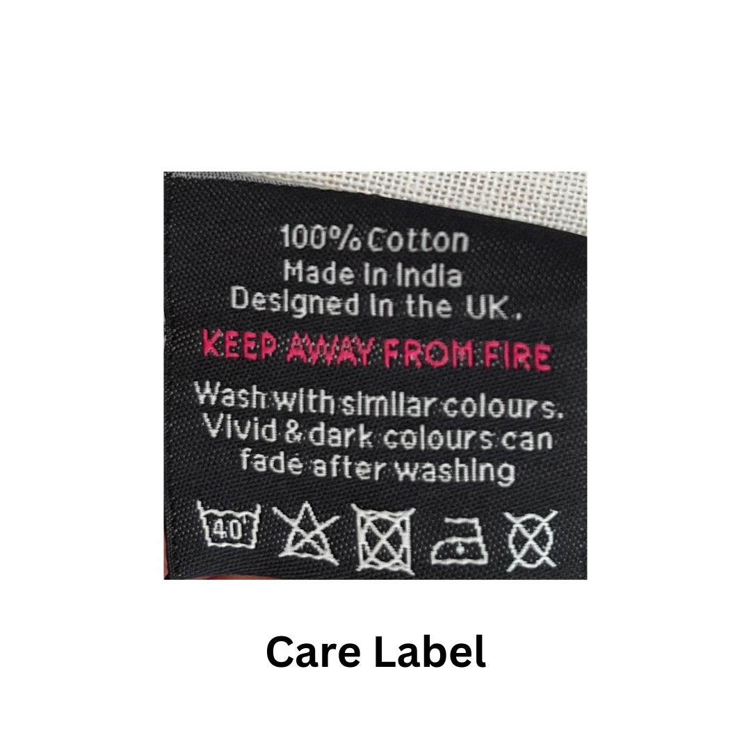 100% Cotton Funny Cats Tea Towel Care Instructions Label