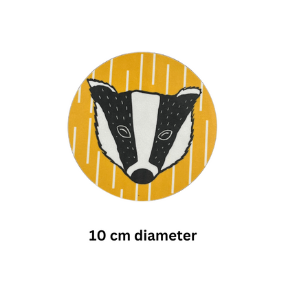 Melamine Yellow Badger Coaster (round) - Detail Shot - Colourful Close-up