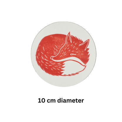 Melamine Red Fox Coaster (round) - 10 Cm Diameter - Gift Idea