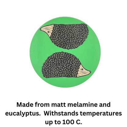 Melamine Green Hedgehog Coaster (round) - British Made - Quirky Detail