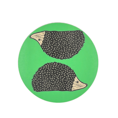 Melamine Green Hedgehog Coaster (round) - Front View - Perfect Gift
