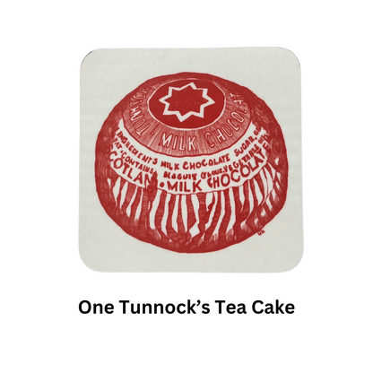 Set Of 4 Tunnock's Coasters - Tunnock's Tea Cake - Colourful Close-up