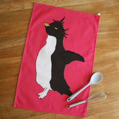 100% Cotton Pink Penguin Tea Towel - Detail Shot - Colourful Close-up