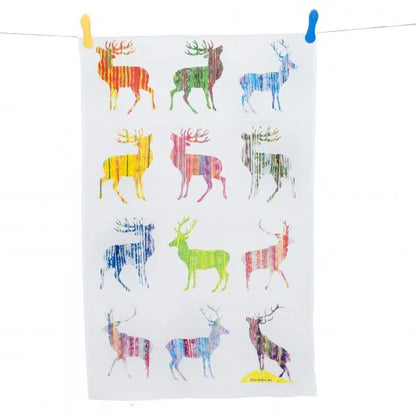 Colourful Stag Tea Towel (multi) - Front View - A Joyful Addition To Any Kitchen