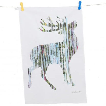 Majestic Silver Stag Tea Towel - Front View - A Joyful Addition To Any Kitchen