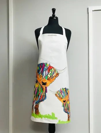 Bright Highland Cow Apron On White - Alternate Angle - Homeware Gift
